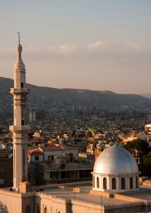 View of mosque minaret and dome in Damascus, Syria